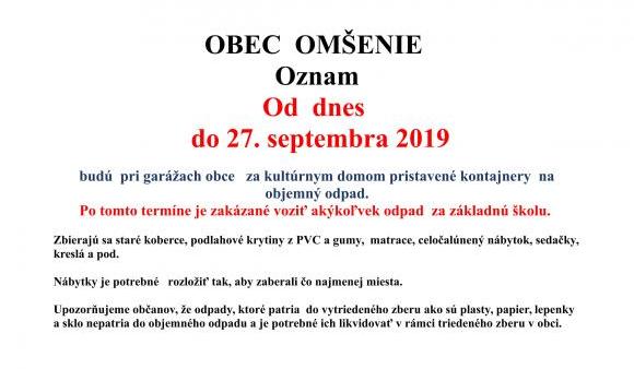 Kontajnery na odpad 16.9. - 27.9. 2019 Kontajnery na odpad 16.9. - 27.9. 2019